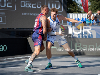 Maksymilian Szefler participates in the LOTTO 3x3 League basketball game in Sosnowiec, Poland, on September 7, 2024. The Lotto 3x3 Liga tour...