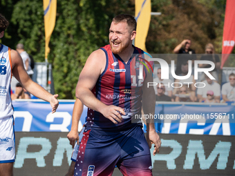 Patryk Andres participates in the LOTTO 3x3 League basketball game in Sosnowiec, Poland, on September 7, 2024. The Lotto 3x3 Liga tournament...