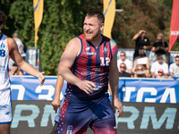 Patryk Andres participates in the LOTTO 3x3 League basketball game in Sosnowiec, Poland, on September 7, 2024. The Lotto 3x3 Liga tournament...