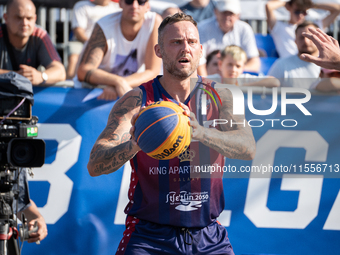 Maciej Adamkiewicz participates in the LOTTO 3x3 League basketball game in Sosnowiec, Poland, on September 7, 2024. The Lotto 3x3 Liga tourn...