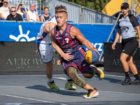 Piotr Dabrowski participates in the LOTTO 3x3 League basketball game in Sosnowiec, Poland, on September 7, 2024. The Lotto 3x3 Liga tourname...