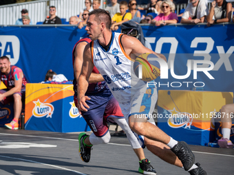 Wojciech Leszczynski participates in the LOTTO 3x3 League basketball game in Sosnowiec, Poland, on September 7, 2024. The Lotto 3x3 Liga tou...