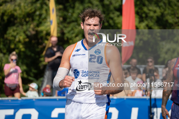 Maksymilian Szefler participates in the LOTTO 3x3 League basketball game in Sosnowiec, Poland, on September 7, 2024. The Lotto 3x3 Liga tour...