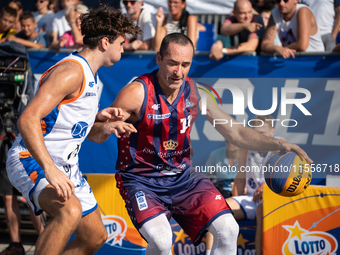 Marcin Biranowski participates in the LOTTO 3x3 League basketball game in Sosnowiec, Poland, on September 7, 2024. The Lotto 3x3 Liga tourna...