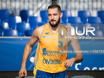 Piotr Karpacz participates in the LOTTO 3x3 League basketball game in Sosnowiec, Poland, on September 7, 2024. The Lotto 3x3 Liga tournament...