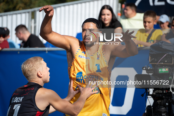 DeAnte Barnes participates in the LOTTO 3x3 League basketball game in Sosnowiec, Poland, on September 7, 2024. The Lotto 3x3 Liga tournament...