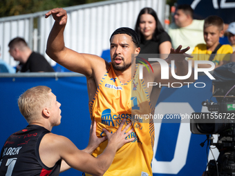 DeAnte Barnes participates in the LOTTO 3x3 League basketball game in Sosnowiec, Poland, on September 7, 2024. The Lotto 3x3 Liga tournament...