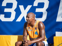 Michael Hicks participates in the LOTTO 3x3 League basketball game in Sosnowiec, Poland, on September 7, 2024. Lotto 3x3 Liga tournament mat...