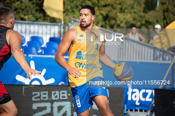 DeAnte Barnes participates in the LOTTO 3x3 League basketball game in Sosnowiec, Poland, on September 7, 2024. The Lotto 3x3 Liga tournament...