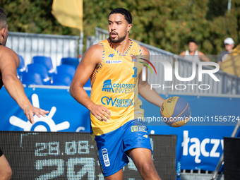 DeAnte Barnes participates in the LOTTO 3x3 League basketball game in Sosnowiec, Poland, on September 7, 2024. The Lotto 3x3 Liga tournament...