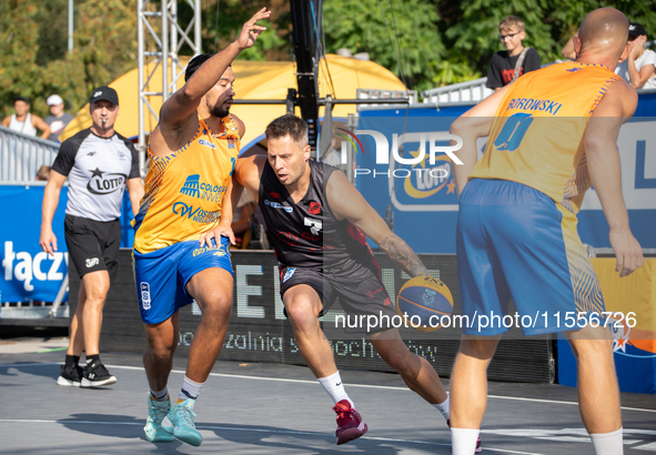 Kamil Izraelski participates in the LOTTO 3x3 League basketball game in Sosnowiec, Poland, on September 7, 2024. The Lotto 3x3 Liga tourname...