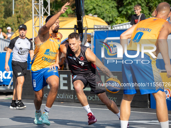 Kamil Izraelski participates in the LOTTO 3x3 League basketball game in Sosnowiec, Poland, on September 7, 2024. The Lotto 3x3 Liga tourname...