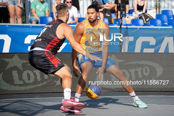 DeAnte Barnes participates in the LOTTO 3x3 League basketball game in Sosnowiec, Poland, on September 7, 2024. The Lotto 3x3 Liga tournament...