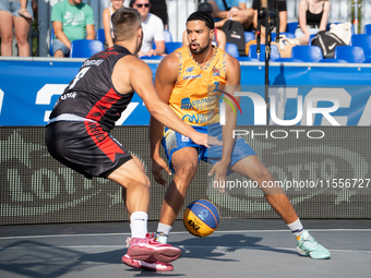 DeAnte Barnes participates in the LOTTO 3x3 League basketball game in Sosnowiec, Poland, on September 7, 2024. The Lotto 3x3 Liga tournament...