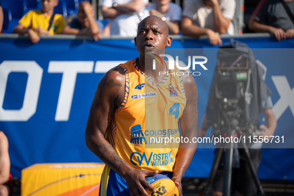 Michael Hicks participates in the LOTTO 3x3 League basketball game in Sosnowiec, Poland, on September 7, 2024. Lotto 3x3 Liga tournament mat...