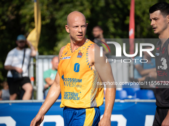 Jakub Borowski participates in the LOTTO 3x3 League basketball game in Sosnowiec, Poland, on September 7, 2024. The Lotto 3x3 Liga tournamen...