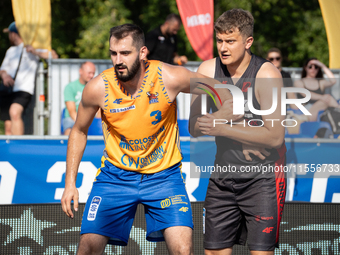 Piotr Karpacz participates in the LOTTO 3x3 League basketball game in Sosnowiec, Poland, on September 7, 2024. The Lotto 3x3 Liga tournament...