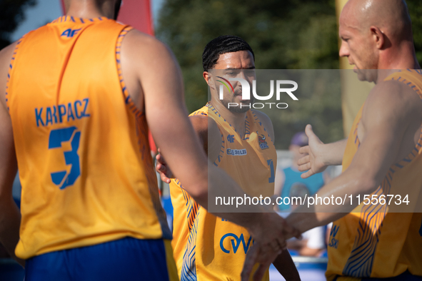 DeAnte Barnes participates in the LOTTO 3x3 League basketball game in Sosnowiec, Poland, on September 7, 2024. The Lotto 3x3 Liga tournament...