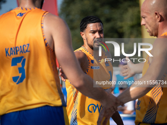 DeAnte Barnes participates in the LOTTO 3x3 League basketball game in Sosnowiec, Poland, on September 7, 2024. The Lotto 3x3 Liga tournament...