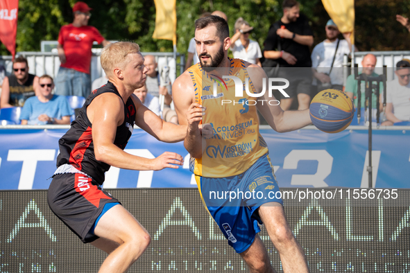 Piotr Karpacz participates in the LOTTO 3x3 League basketball game in Sosnowiec, Poland, on September 7, 2024. The Lotto 3x3 Liga tournament...