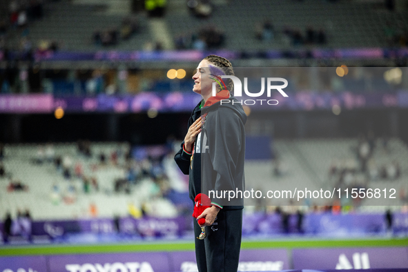 Martina Caironi of Italy wins a gold medal in the Women's 100m - T63 Final at Stade de France during the Paris 2024 Paralympic Games in Pari...