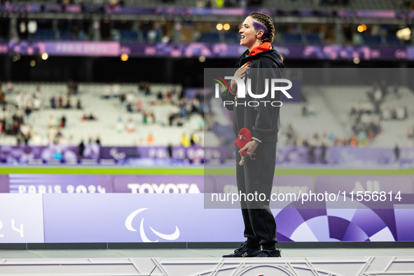 Martina Caironi of Italy wins a gold medal in the Women's 100m - T63 Final at Stade de France during the Paris 2024 Paralympic Games in Pari...