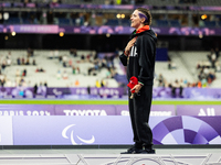 Martina Caironi of Italy wins a gold medal in the Women's 100m - T63 Final at Stade de France during the Paris 2024 Paralympic Games in Pari...