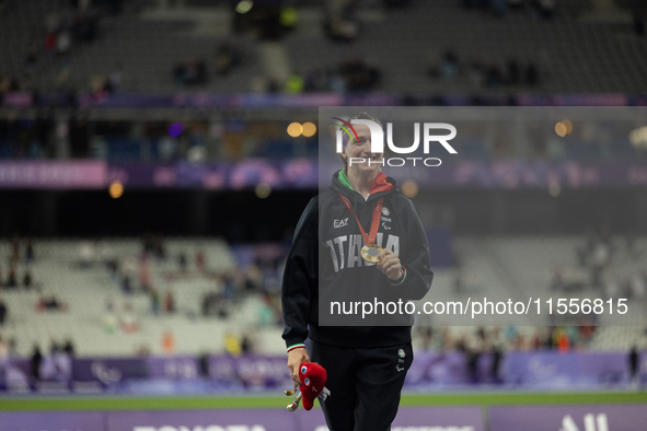 Martina Caironi of Italy wins a gold medal in the Women's 100m - T63 Final at Stade de France during the Paris 2024 Paralympic Games in Pari...