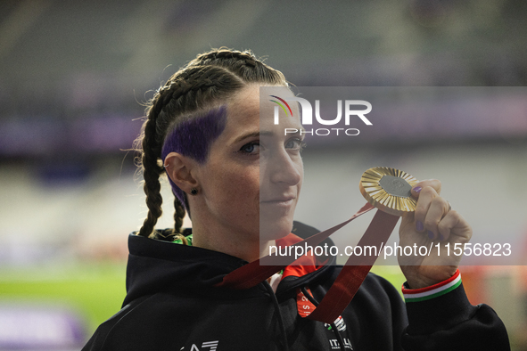 Martina Caironi of Italy wins a gold medal in the Women's 100m - T63 Final at Stade de France during the Paris 2024 Paralympic Games in Pari...