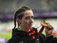 Martina Caironi of Italy wins a gold medal in the Women's 100m - T63 Final at Stade de France during the Paris 2024 Paralympic Games in Pari...