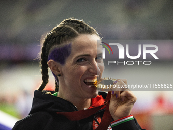 Martina Caironi of Italy wins a gold medal in the Women's 100m - T63 Final at Stade de France during the Paris 2024 Paralympic Games in Pari...