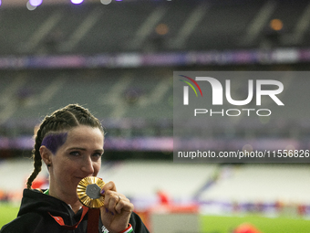 Martina Caironi of Italy wins a gold medal in the Women's 100m - T63 Final at Stade de France during the Paris 2024 Paralympic Games in Pari...