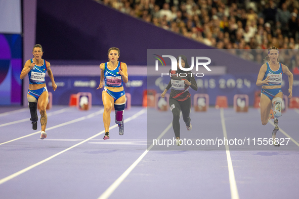 Monica Contraffato (L) of Italy, Ambra Sabatini of Italy, Karisma Tiarani (CR) of Indonesia, and Martina Caironi (R) of Italy compete in the...