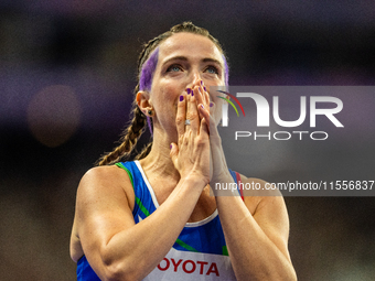 Martina Caironi of Italy wins a gold medal in the Women's 100m - T63 Final at Stade de France during the Paris 2024 Paralympic Games in Pari...