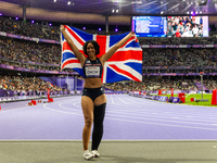 Okoh Ndidikama of the UK reacts after the Women's 100m - T63 Final at Stade de France during the Paris 2024 Paralympic Games in Paris, Franc...