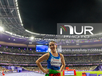 Martina Caironi of Italy reacts after she wins the Women's 100m - T63 Final at State de France during the Paris 2024 Paralympic Games in Par...