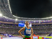 Martina Caironi of Italy reacts after she wins the Women's 100m - T63 Final at State de France during the Paris 2024 Paralympic Games in Par...