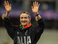 Martina Caironi of Italy wins a gold medal in the Women's 100m - T63 Final at Stade de France during the Paris 2024 Paralympic Games in Pari...