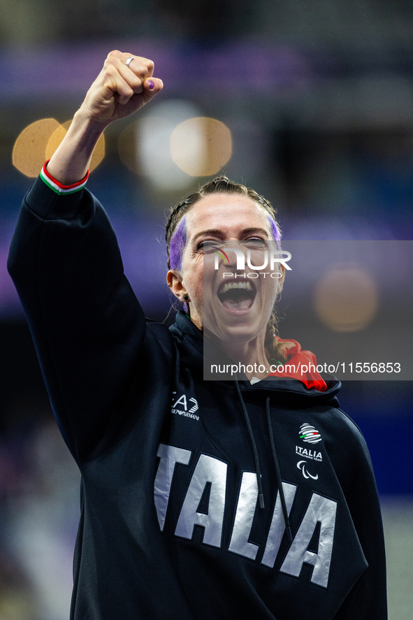 Martina Caironi of Italy wins a gold medal in the Women's 100m - T63 Final at Stade de France during the Paris 2024 Paralympic Games in Pari...