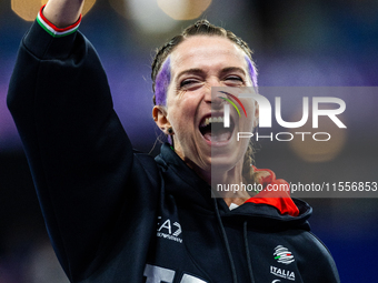 Martina Caironi of Italy wins a gold medal in the Women's 100m - T63 Final at Stade de France during the Paris 2024 Paralympic Games in Pari...