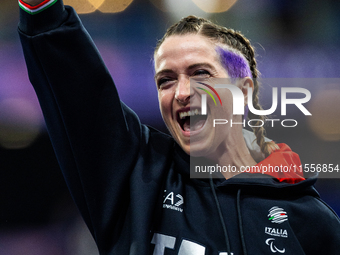 Martina Caironi of Italy wins a gold medal in the Women's 100m - T63 Final at Stade de France during the Paris 2024 Paralympic Games in Pari...