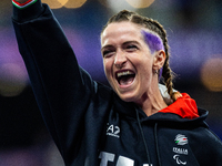 Martina Caironi of Italy wins a gold medal in the Women's 100m - T63 Final at Stade de France during the Paris 2024 Paralympic Games in Pari...