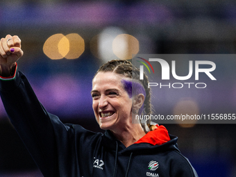 Martina Caironi of Italy wins a gold medal in the Women's 100m - T63 Final at Stade de France during the Paris 2024 Paralympic Games in Pari...