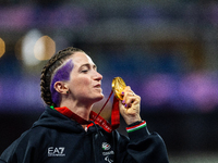 Martina Caironi of Italy wins a gold medal in the Women's 100m - T63 Final at Stade de France during the Paris 2024 Paralympic Games in Pari...