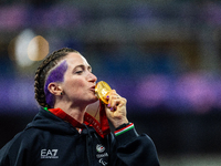 Martina Caironi of Italy wins a gold medal in the Women's 100m - T63 Final at Stade de France during the Paris 2024 Paralympic Games in Pari...