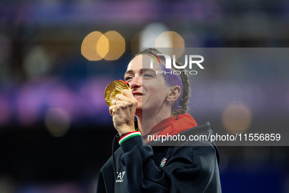 Martina Caironi of Italy wins a gold medal in the Women's 100m - T63 Final at Stade de France during the Paris 2024 Paralympic Games in Pari...