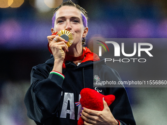 Martina Caironi of Italy wins a gold medal in the Women's 100m - T63 Final at Stade de France during the Paris 2024 Paralympic Games in Pari...