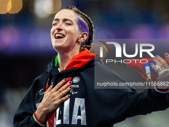 Martina Caironi of Italy wins a gold medal in the Women's 100m - T63 Final at Stade de France during the Paris 2024 Paralympic Games in Pari...