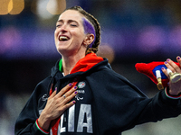 Martina Caironi of Italy wins a gold medal in the Women's 100m - T63 Final at Stade de France during the Paris 2024 Paralympic Games in Pari...