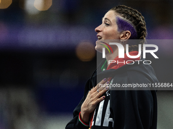 Martina Caironi of Italy wins a gold medal in the Women's 100m - T63 Final at Stade de France during the Paris 2024 Paralympic Games in Pari...